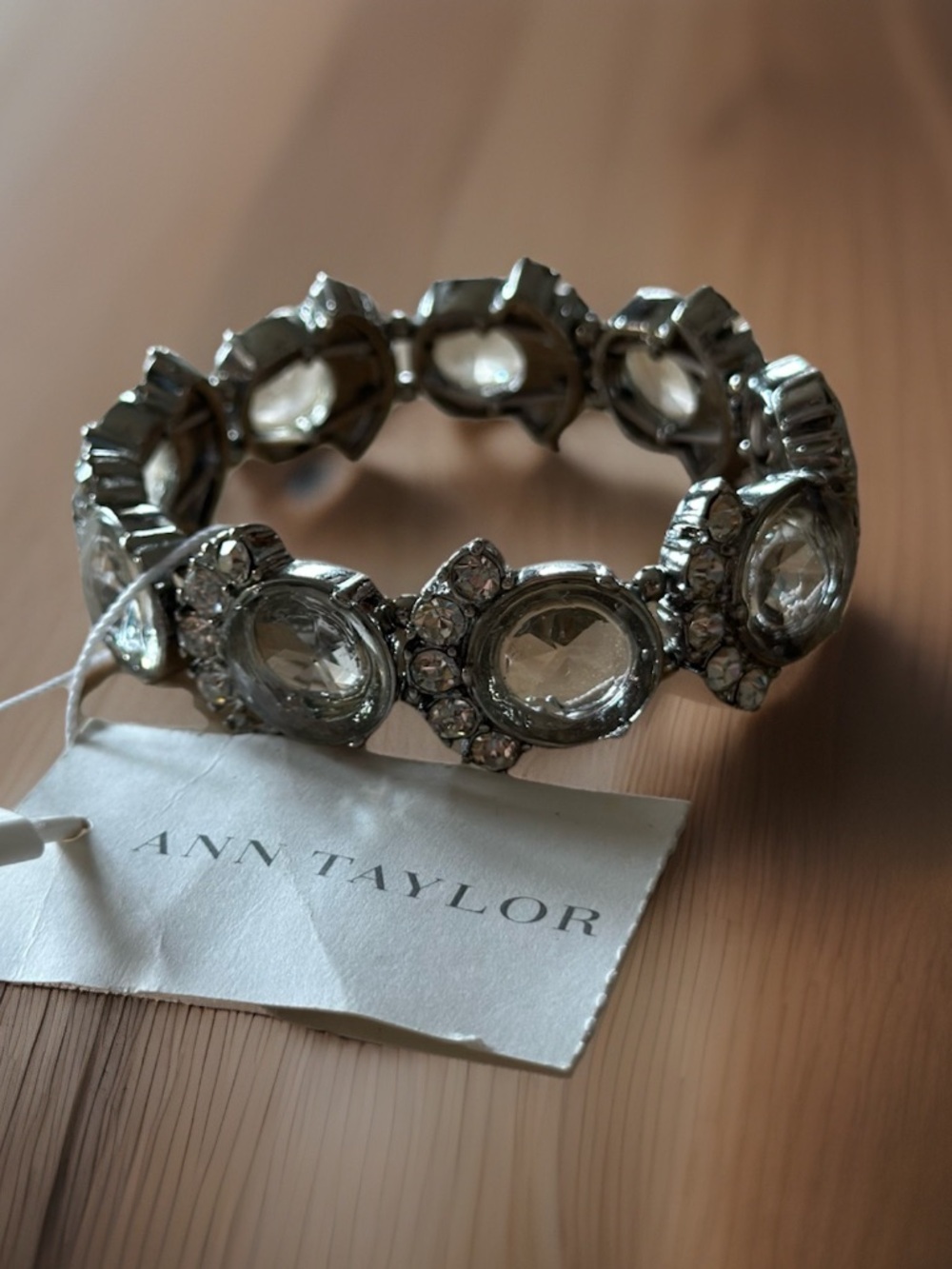 Ann Taylor Silver-Tone Crystal Halo Stretch Bracelet